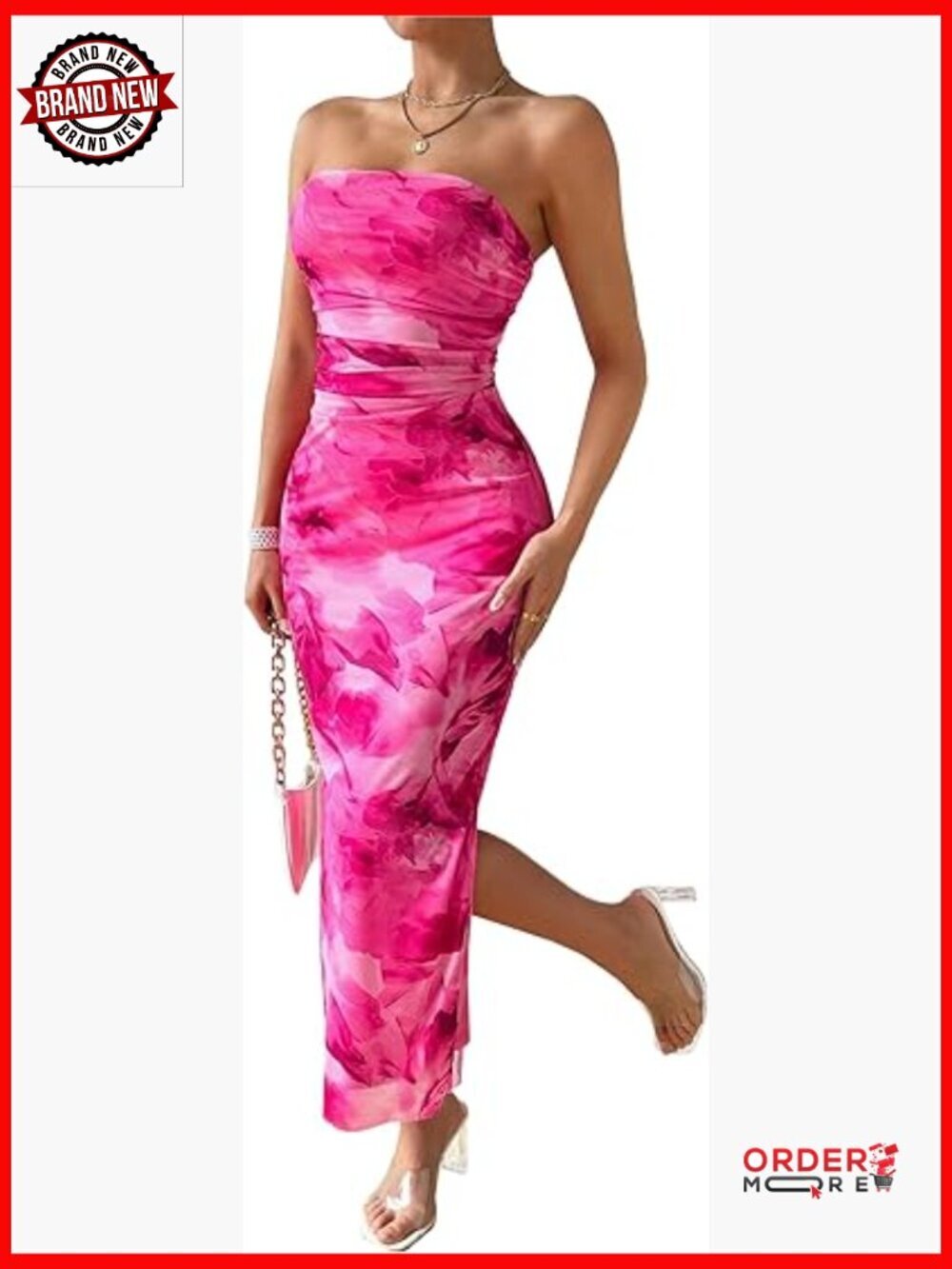 Women's Strapless Bodycon Maxi Dress Floral Print Tube Top Summer Vacation